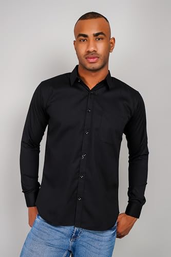 Image of Men's Regular Fit Solid Soft Touch Cotton Casual Shirt with Pocket Design with Spread Collar & Full Sleeves