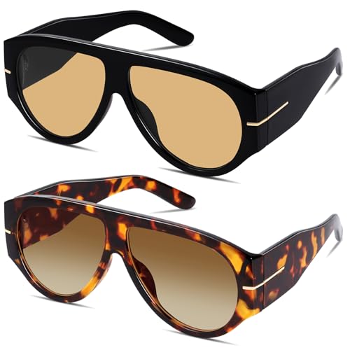 GRFISIA Oversized Retro Aviator Sunglasses for Women Men 70s Vintage Style Trendy Thick Frame Shades Driving Outfit UV400