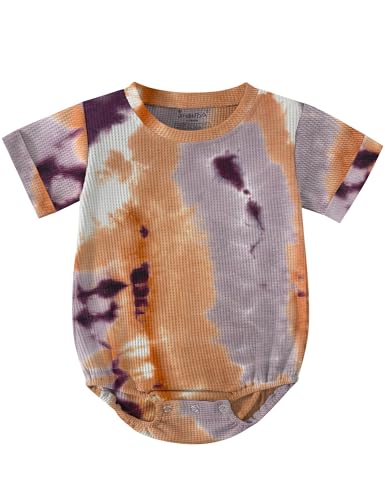 Image of Jimonda Baby Bodysuit Newborn Tie Dye Clothes Infant Waffle One Piece Romper Baby Boys Girls Short Sleeve Jumpsuit Outfits