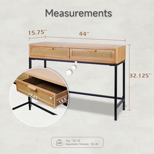 COZAYH Rustic Console Table with 2 Drawers Entryway Hallway Farmhouse Country Style, Cabin-Inspired Natural Finish (Natural Brown)