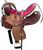 Kids Youth Adult Western Horse Barrel Saddle Leather Tack Set Matching Headstall Breast Collar Reins Pink 12