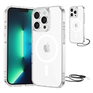 NEW'C Magnétique Coque pour iPhone 13 Pro (6,1 Pouces), Compatible avec MagSafe Antichoc Ultime avec Cordon – Magnétisme Puissant et Protection Militaire - Etui Fine - Transparent