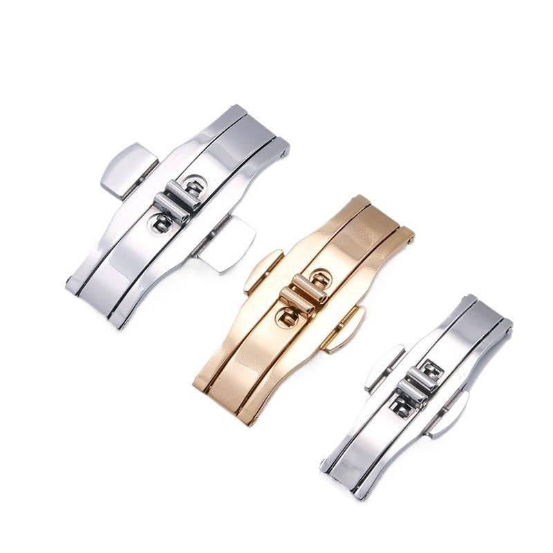 Klamra do pasków do zegarków, akcesoria do zegarków podwójne naciśnięcie automatyczna klamra stalowe składane zapięcie metalowy guzik 4 mm - 6 mm (6 x 25 mm)