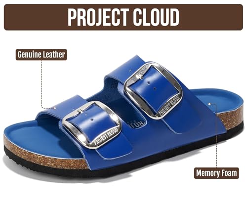 Image of Project Cloud 100% Genuine Leather Footbed Sandals for Women 2026 Comfortable Beach Essentials Womens Sandals Memory Foam Vacation Essentials Slides for Women Footwear (Santorini)