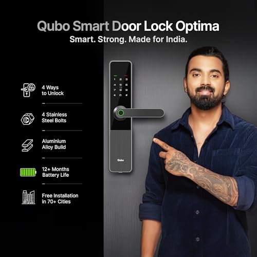 Image of QUBO Smart Door Lock Optima from Hero Group | 4-Way Unlocking | 4 Bolts | Fingerprint | RFID Access Card | Passcode | Key | 2-Year Warranty | Free Installation
