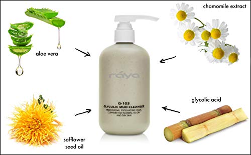 Raya Glycolic Mud Facial Cleanser With Aha 16 Oz (G-103) | Exfoliating Ph Balanced Facial Cleansing Fluid For Non Sensitive, Dry And Combination Skin | Made With Alpha Hydroxy Acid And Volcanic Mud #TOP1