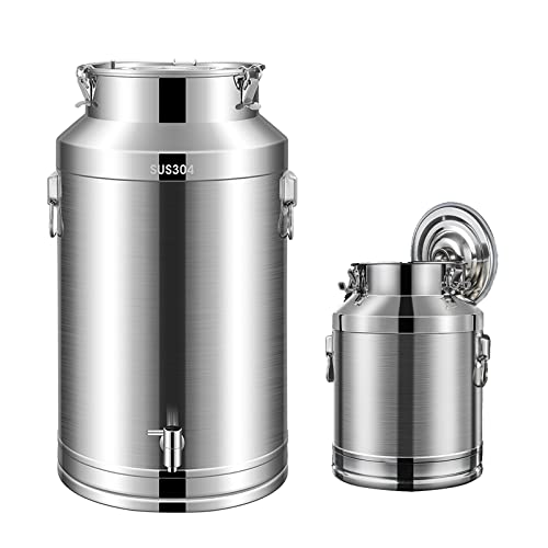 Bidones de Acero Inoxidable para Transporte de Leche con Tapa sellada y dispensador de Grifo - 15L/20L/28L/35L, Resistentes, para Vino, Jarra, Barril de Aceite, Tanque con Grifo, 1