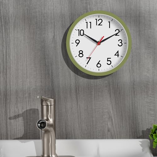Image of AKCISOT Wall Clock 8 Inch Silent Non-Ticking Modern Clocks Battery Operated - Analog Small Classic for Office, Home, Bathroom, Kitchen, Bedroom, School(Olive Green)