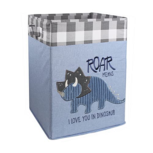 Image of Levtex Baby - Kipton Nursery Hamper - Square Fabric Hamper - Dinosaur - Grey, Blue and White - Nursery Accessories - Size: 14 x 14 x 19in.