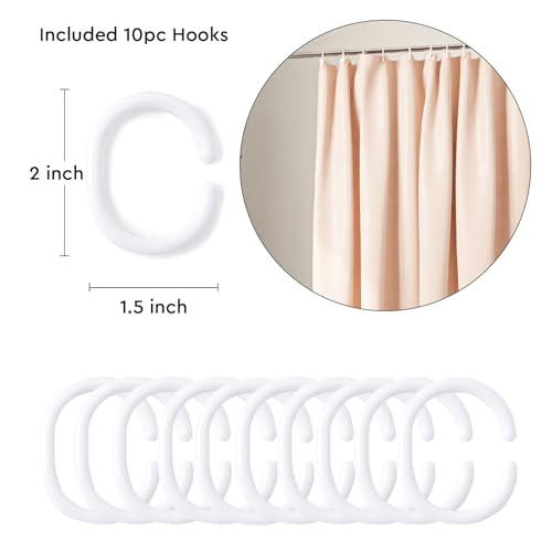 Image of Encasa XO Waterproof Shower Curtain for Bathroom 7 x 6 feet(183x213 cm), Anti-Fungal Polyester Washroom Curtain with 12 Hooks, Wet & Dry Partition Toilet Curtains ZZ Peach