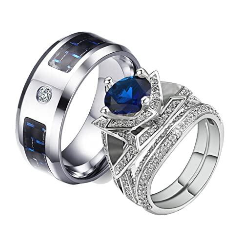 Bague homme femme 2 anneaux acier inoxydable zircones et carbone alliance fantaisie