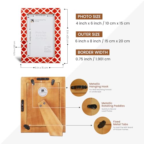 Image of Handicrafts Home Red & White Vintage Photo Frames for Wall or Tabletop Display, 4x6 Picture Frame Set of 2,Boho Farmhouse Gallery Wall Frame Set, Artisan Handmade Home Decor, Handmade Moroccan Frame