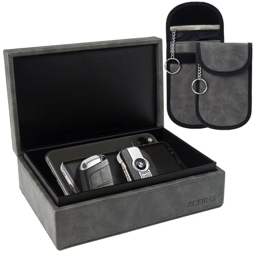 ZCOINS Keyless Go Schutz Set – Große Faraday Box & 2 Faraday Bag für Autoschlüssel, Signalblocker mit Doppelschicht-Abschirmung, RFID-Blocker – Universal für Keyless Entry, Grau