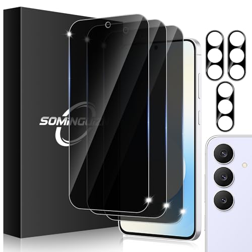 SOMINGUIZN 3+3 Pack for Samsung Galaxy S25 FE 5G Privacy Screen Protector & Phone Camera Lens Protector 9H Tempered Glass Cell Phone Protector (Galaxy S25 FE Privacy)