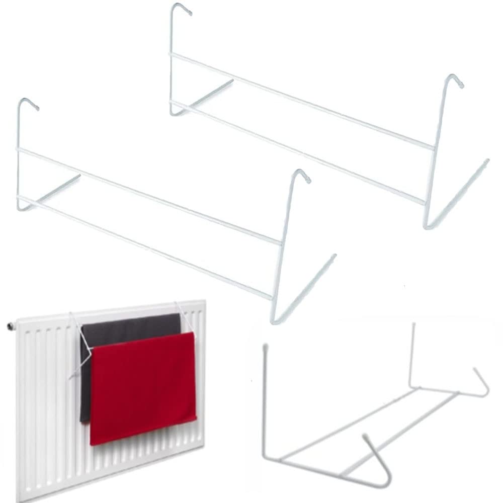 ARUUJ 2 Bar Radiator Airer Clothes Drying Rack White - Indoor Laundry Washing Line Bathroom Hanging Dryer - Lightweight Portable Metal Twin Rail Towel Socks Hang Dry Holder (3 Airers)