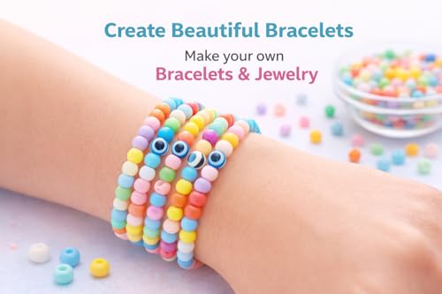 Image of ambitieux Bracelet Making Craft Kit 12 Types Of Colorful 400+ Pcs Of Plastic Beads With Elastic -(Colorfull With 8 Mm) (6 MMMatt Beads),Multi Color