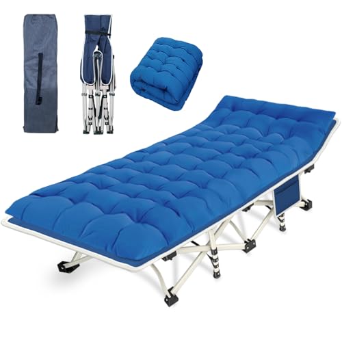 Camping Cots with Comfortable Mattress Sleeping Bed for Camping Folding Cot with Pad Heavy Duty Sleeping Cot with Carry Bag Guest Cots for Adults Easy to Set Up Office Nap Vacation Outdoor Indoor