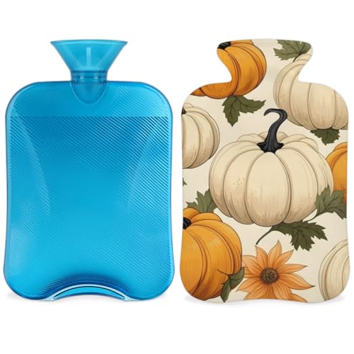 Hot Water Bottle with Soft Cover,2L Cartoon Pumpkin Hot Water Bag for Hot and Cold Compress, Hand Feet Warmer, Bright Pumpkin Rubber Hot or Cold Water Bottle Halloween Christmas Decorations