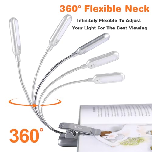 Image of VAVOFO Rechargeable Book Light for Reading in Bed Kids, 7 LED Reading Light with 9-Level Warm Cool White Daylight, Eye Care Lamp with Power Indicator for Bookworms (Silver)