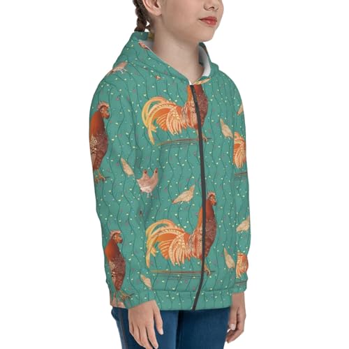 Rooster and a Hen Kids Pullover Hoodies Boys Zip Up Sweatshirts Girls Athletic Clothes with Pocket4