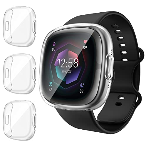 Tuocal Lot De 8 Films De Protection D'écran Compatibles Avec Fitbit Versa 3/Fitbit Sense, En TPU Souple, Anti-bulles, Anti-rayures Et Couverture Maximale Pour Montre Connectée Fitbit Versa 3