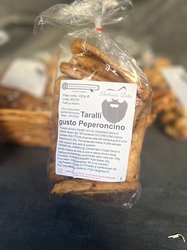 Antonio Doto Taralli Gusto peperoncino, Italian Bread Sticks with peperoncino ham, Handmade, 400g