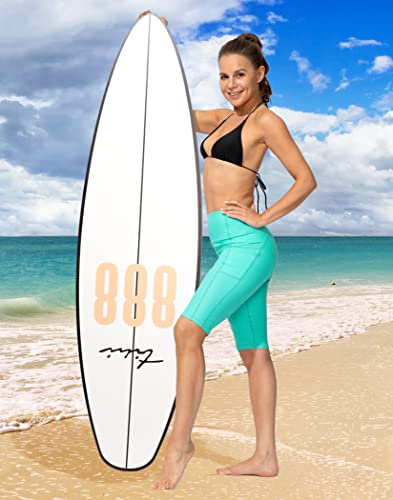 Image of SANTINY Women's High Waisted Swim Shorts with Pockets UPF50+ Long Board Swimming Shorts for Women with Liner