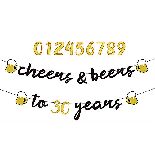 YiiiGoood Interchangeable Numbers Cheers & Beers to Any Age Banner Cursive Banner Beer Birthday Sign Happy Birthday Anniversary Bunting Party Decorations