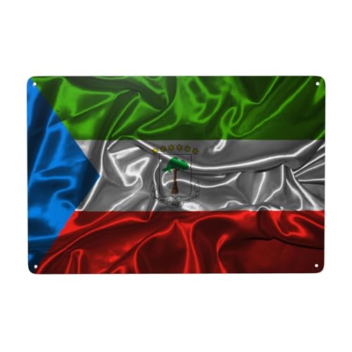 Mur Étain Panneau Drapeau En Soie De La Guinée Équatoriale Affiche Décorative Tin Signs Unique Metal Sign Pour Garage Café Chambre 20X30CM