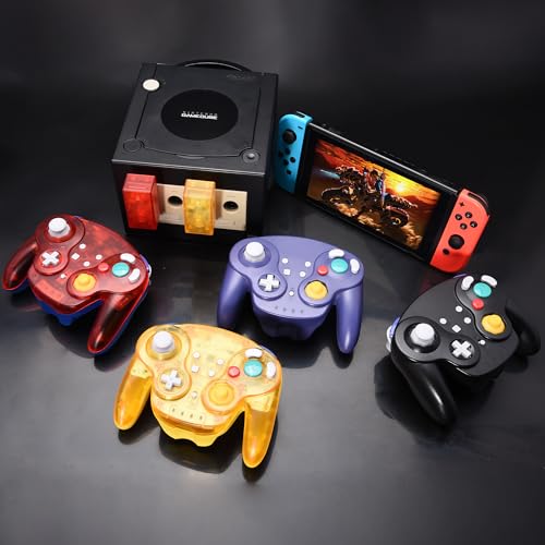 Image of 2 Pack Wireless GameCube Controller for Switch 1 /2, NGC Console, 2.4 GHz | (Built-in Vibration) (Rechargeable) (Analog Triggers / Stick), Compatible with Switch Online, Windows PC, macOS (Clear Red)