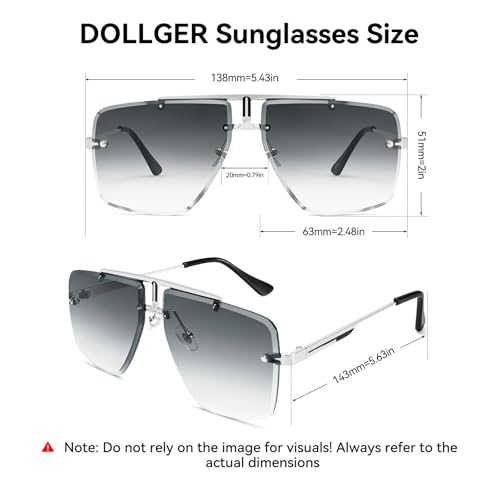 Image of Rimless Oversized Square Sunglasses for Men Trendy Fashion Big Shades Tinted Lens Gold Metal Frameless Glasses UV400