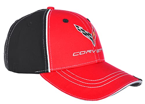 Image of JH DESIGN GROUP Men's Chevy Corvette C8 Logo Cap Adjustable Red & Black Hat