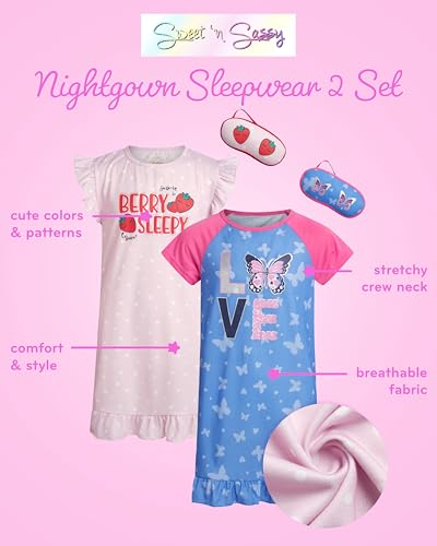 Sweet & Sassy Girls Nightgowns - 2-Piece Short Sleeve Night Gown Pajamas with Eye Mask Sleepwear Set for Girls (Size: 6-14)2