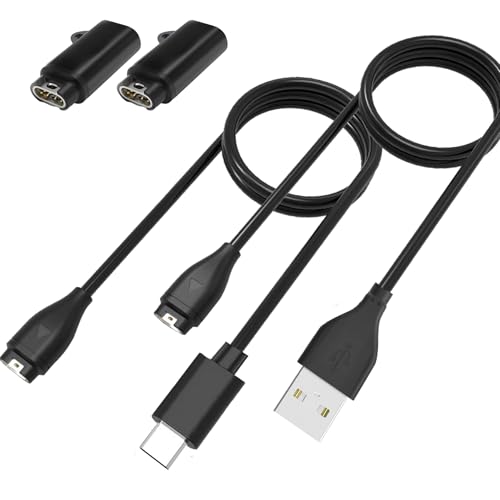 Image of 2 Pack for Garmin Watch Charger Cable for Fenix 5 /5S /5X /6 /6S /6X /7 /7S /8, Vivoactive 3 /4 /4S, Instinct, Forerunner 945, 3.3FT USB C and USB Charging Dock Cradle Data Cord with 2Pcs Adapter