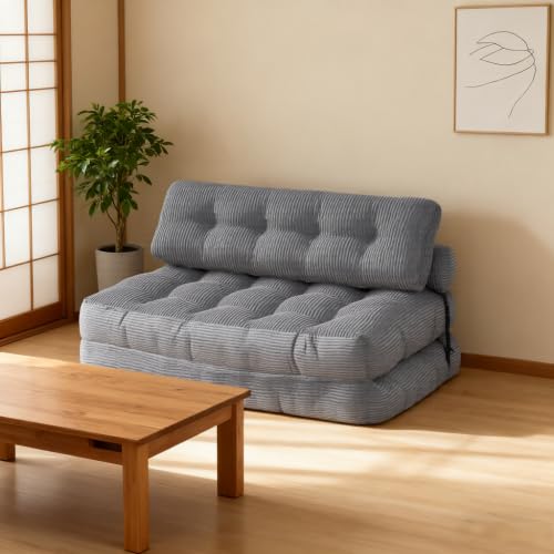折りたたみソファベッド 枕付き コンバーチブルスリーパーチェア マットレス付き ポータブル 折りたたみ式チェアベッド 快適なフロアソファラウンジ リビングルーム・寝室用 省スペース 多機能 一人掛け (ダークグレー, 2席)