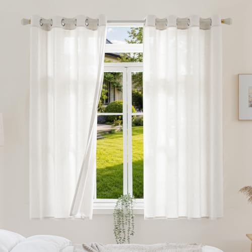 Runyéla Cortinas de 35% Lino para Salón y Dormitorio, Visillos con Ojales