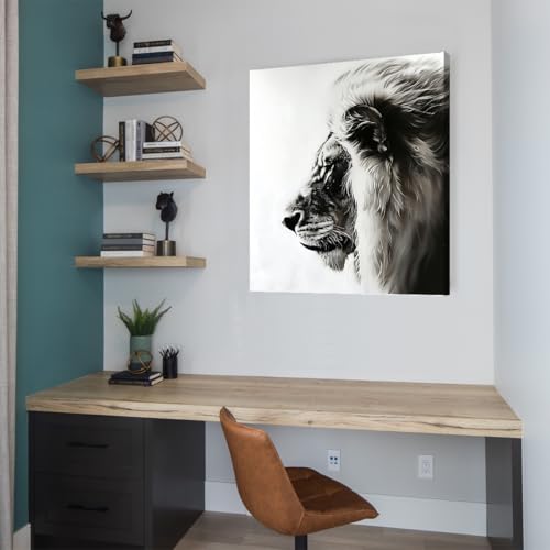Décoration murale faune lion impression d’œuvre YUNART tableau noir et blanc