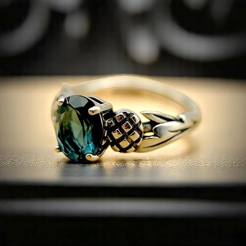 Vintage Style Scottish Thistle Ring, 2 Carat Simulated London Blue Topaz, 925 Sterling Silver2