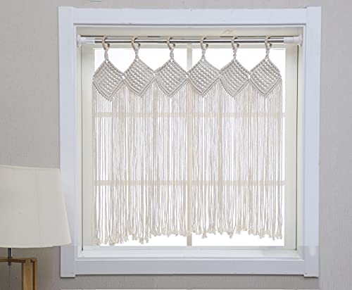 Hysunland Macrame Curtains/Woven Window Valance/Bohemian Decoration For Apartment Dorm Room Living Room Kitchen Bathroom, 32" L X 32" W, Ivory #TOP27