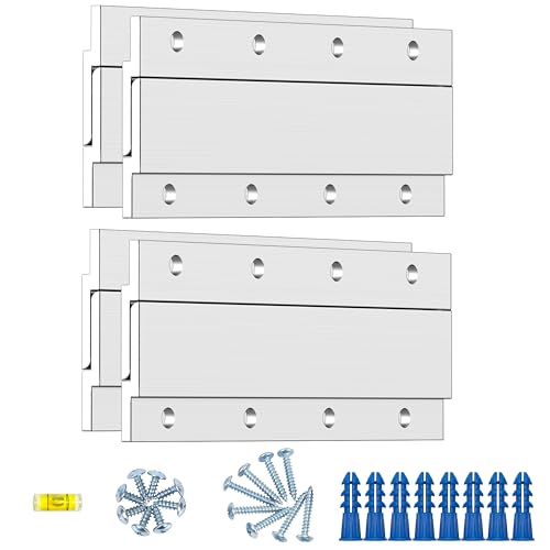 Image of French Cleat Bracket 4 Inches - Aluminum Z Hanger Supports 30lbs - Interlocking French Cleat Picture Hanger Hardware Kit for Hanging Mirrors, Picture, Shelf, Whiteboard, Art, Frames (4Pairs)