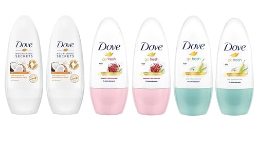 Dove Pack of 6 Deodorants - Go Fresh Pear & Aloe Vera - Coconut & Jasmine Flower - Go Fresh Pomegranate Anti-Perspirant Stick - Dove Deodorant for Women - 6x50ml