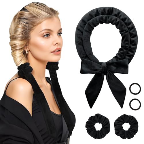 Heatless Curls Overnight Hair Curlers to Sleep In Overnight Curls for Women Heatless Hair Curler for Long Hair Overnight Headband Black