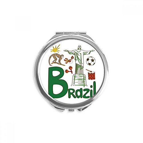 Miroir maquillage de poche portable rond motif Brésil symbole national multicolore 2,6 pouces