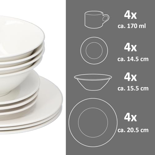 Alpina Set Piatti E Ciotole Colazione - Set Piatti 4 Persone - Stoviglie In Terracotta - Piatti Colazione, Ciotole, Tazze E Piattini - Utilizzabili Nel Microonde E In Lavastoviglie - Bianco - 2