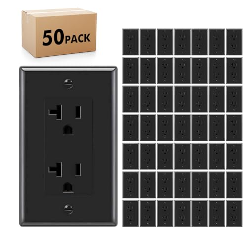 Micmi Decorator Receptacle Outlet, Standard Decorative Wall Outlet, 20 Amp, 125 Volt, Non-Tamper Resistant, Grounding UL Listed Black(20A Outlet with wallplates 50pack) by micmi - Used condition - US$51.80