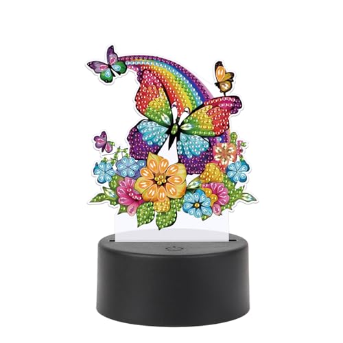 JISHSHAY Diamond Painting Lampe Papillon Diamant Painting Lampe de Chevet Fleur Broderie Diamant Lumière LED Bricolage Veilleuse LED Broderie Lumière Puzzle Adulte Veilleuse Point de Croix Night Light