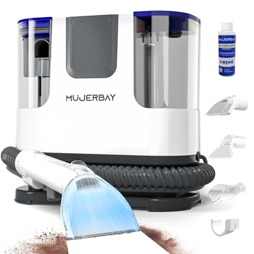 Upholstery Carpet Cleaner, MUJERBAY® 12Kpa Portable Spot and Stain Cleaner, Easy Move with Universal Wheels & Handle, 1.18-inch Deep Cleaning Machine for Couch, Stairs, Car and Pet Messes. Blue