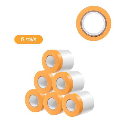 Image of HARFINGTON 6 Rolls Pre-Taped Masking Film 15.7 inch x65.6ft Tape and Drape Painters Plastic Drop Cloth Film with Tape Plastic Sheeting for Automotive Painting Covering