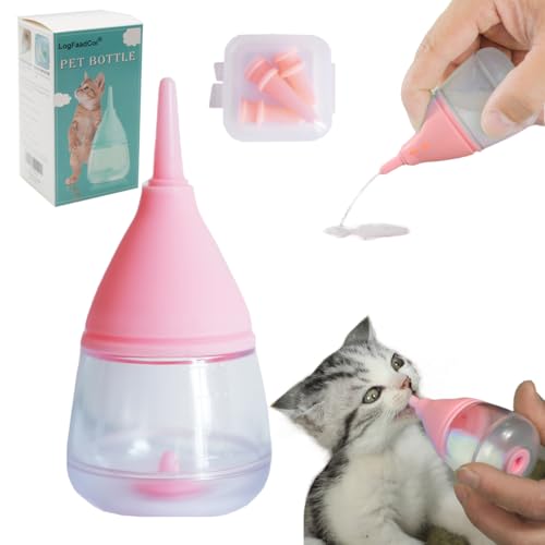 Kitten Bottles for Nursing Puppy Bottles for Nursing Puppy Milk Anti-Choking Puppy Feeder Design with 3pcs Replaceable and Reusable Silicone Nipples for Feeding Newborn Pets (Pink 40ml+3pcs)