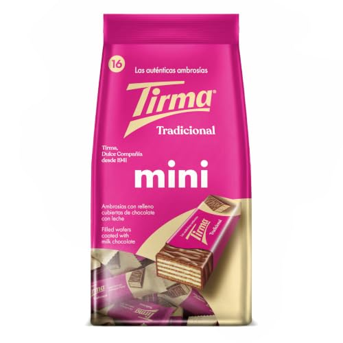 Tirma Mini Ambrosías Cubierta de Chocolate con Leche 216g | Barritas de Barquillos Rellenos de Crema | Chocolatinas Canarias Envasadas Individualmente | 16 uds
